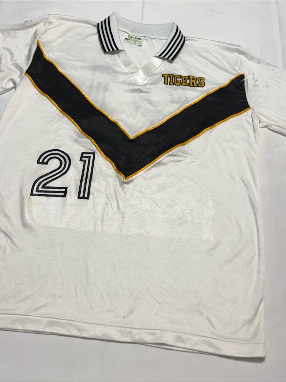 White Tigers Kids' Sport Jersey with Black Chevron and Gold Trim